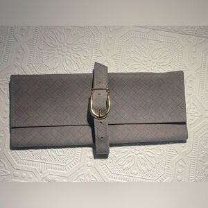 Vintage Leather Gray Travel Jewelry Pouch Roll Bag Made in Italy